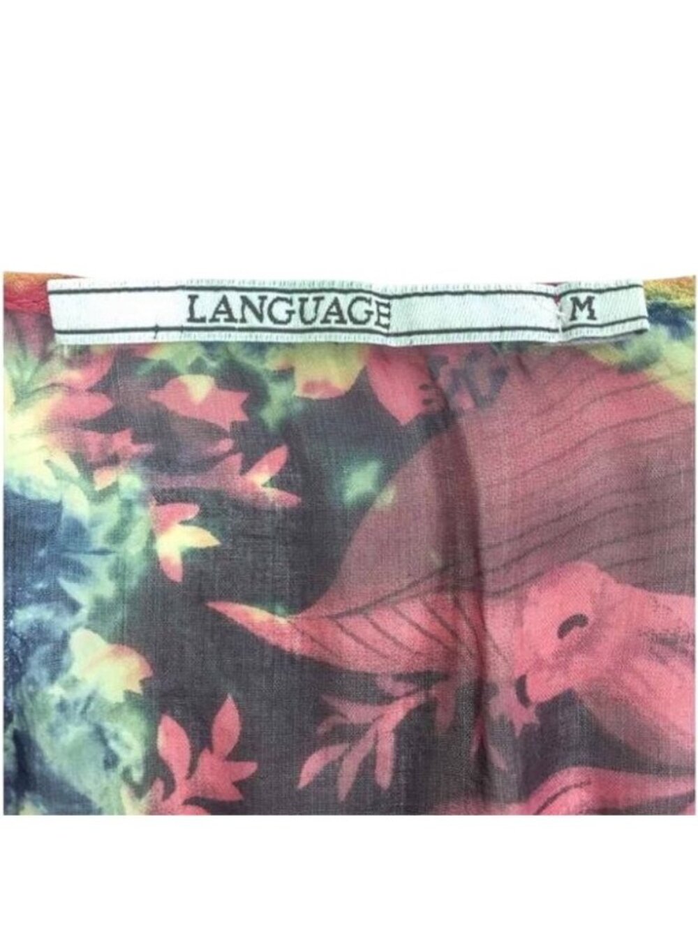 Vintage Language Silk Scoop Neck Long Sleeve Top M | 90s Boho Grunge Y2K Indie - Picture 6 of 8